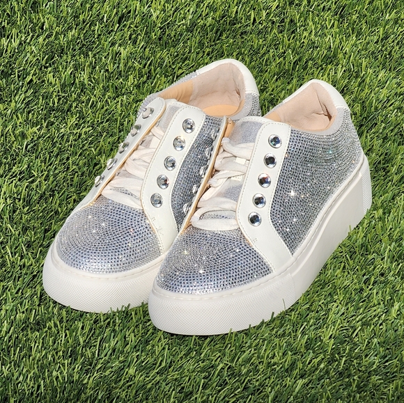 Alex Marie Shoes - Alex Marie Women's Rhinestone Embellished Shimmer Fabric Platform Sneaker Size 6